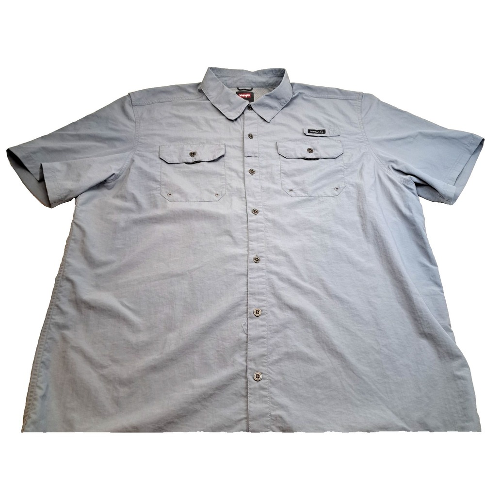 Wrangler Performance Shirt Mens XL Gray Short Sleeve Button Up Pockets Outdoor